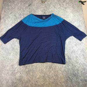 Merona Top 2X Boat Cowl Neck Raglan Boxy 3/4 Sleeve Colorblock Blue Jersey Knit